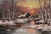 Old Mill In The Snow - Oil Paintings - By S   O L   D, Realism Painting Artist