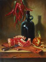 Still Life With Ham - Oil Paintings - By S   O L   D, Realism Painting Artist