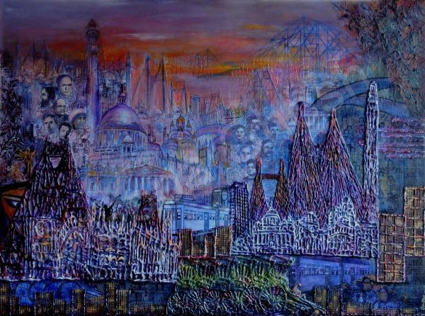 Cityscape - My City - Mixed Media On Canvas