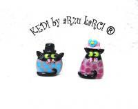 Mr Cat And Miss Cat  Can We Meet - Glass Glasswork - By Arzu Karci, Lampwork Glass Bead Glasswork Artist