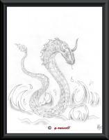 Sea Serpent - Pencilpaper Drawings - By Yancey Russell, Blackwhite Drawing Artist
