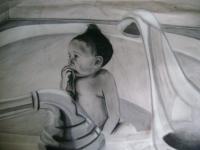Bellas Bath - Charcoal And Cante Crayon Drawings - By Rebecca Brent, Photorealism Drawing Artist