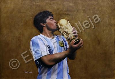 Lienzo - Diego Armando Maradona El Beso - Oil On Canvas