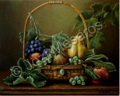 Fruits - Basket With Fruits - Oil On Canvas