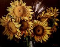 Sunflowers - Oil On Canvas Paintings - By Jozi Mesaros, Realism Painting Artist