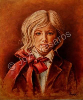 Portraits - Girl With Red Bow - Oil On Canvas