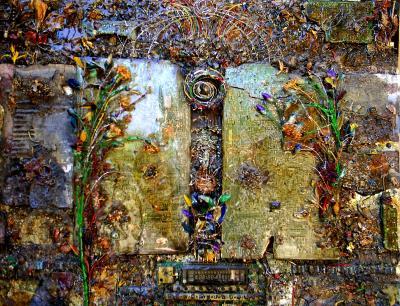 3-Dimensional Mixed Media Work - Transmitter For The Dead II - Circuit Boards Transistors Cap