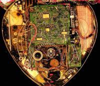 Le Valentines Bomb - Circuit Boards Transistors Cap Mixed Media - By Alan Lew, Surreal Mixed Media Artist