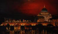 Cityscape - Ponte Milvio - Roma - - Oil On Canvas - 100 X 60 Cm