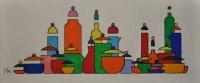 The City Of Jars - Medium On Canvas - 60 X 25 Cm Paintings - By Massimo Franzoni, Abstract Painting Artist