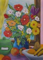 Still Life - Mimosa - Oil On Canvas - 50 X 70 Cm