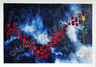 Abstract - Words Of Love In A Stormy Sky - Mixed On Canvas - 70 X 90 Cm