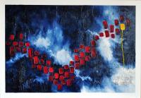 Abstract - Words Of Love In A Stormy Sky - Mixed On Canvas - 70 X 90 Cm