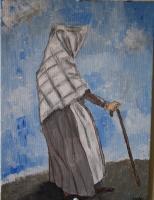 Forms Of Expression - Old Woman With Cane - Acrylic On Canvas Board