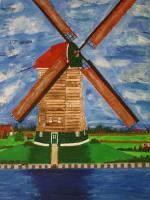 Windmill - Acrylic On Canvas Board Paintings - By Michael Piscatelli, Realism Painting Artist