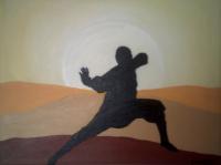 Tai Chi Master In Desert - Acrylic On Canvas Paintings - By Michael Piscatelli, Abstract Painting Artist