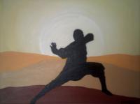 Tai Chi Master In Desert - Acrylic On Canvas Paintings - By Michael Piscatelli, Abstract Painting Artist