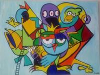 Angry Birds - Acrylic On Canvas Paintings - By Michael Piscatelli, Abstract Painting Artist
