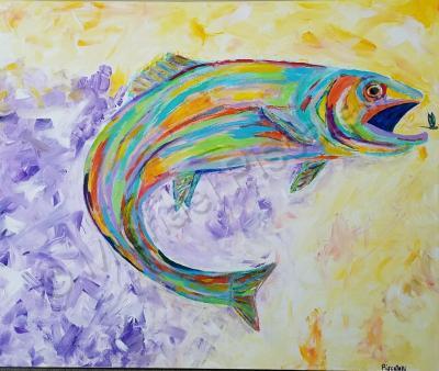 Forms Of Expression - Trout Catching Fly - Acrylic On Canvas