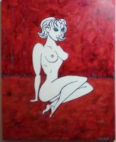 Girl Sitting - Acrylic On Canvas Paintings - By Michael Piscatelli, Abstract Painting Artist