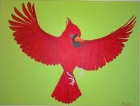 Cardinal In Flight - Acrylic On Canvas Paintings - By Michael Piscatelli, Nature Painting Artist