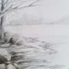Powai Lake - Pencil  Paper Drawings - By Anil Rao, Gray Shade Drawing Artist