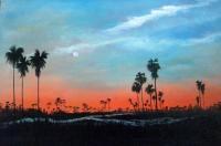 Impressionistic Landscape - Moonrise At Sunrise - Mixed