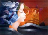 Deep Reflexion Lady - Canvas Giclee Paintings - By Rupert Crossley, Surrealism Painting Artist
