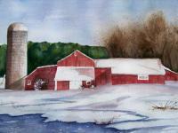 Red Barn - Watercolor Paintings - By Theresa Van Eck, Realistic Painting Artist