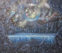Multiverse 11 - Oil And Acrylic On Panel Paintings - By Sam Delrussi, Cosmic Painting Artist