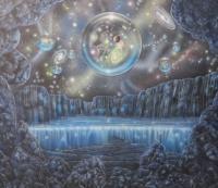Multiverse 11 - Oil And Acrylic On Panel Paintings - By Sam Delrussi, Cosmic Painting Artist