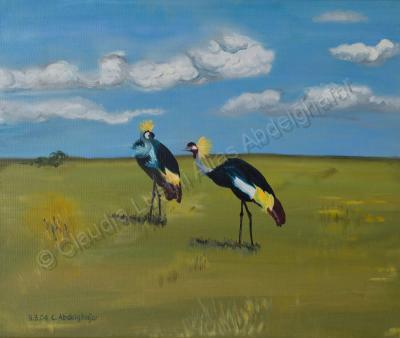 Oil Painting On Canvas - Royal Cranes - Oil Colour On Canvas