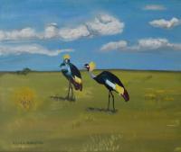Royal Cranes - Oil Colour On Canvas Paintings - By Claudia Luethi Alias Abdelghafar, Realistic Painting Artist