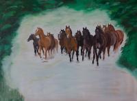 Young Wild Herd Of Horses - Oil Colour On Canvas Paintings - By Claudia Luethi Alias Abdelghafar, Realistic Painting Artist