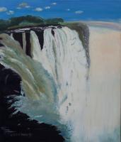 Victoria Falls - Oil Colour On Canvas Paintings - By Claudia Luethi Alias Abdelghafar, Realistic Painting Artist