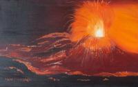 Volcanic Eruption - Oil Colour On Canvas Paintings - By Claudia Luethi Alias Abdelghafar, Realistic Painting Artist