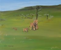 Lions Family - Oil Colour On Canvas Paintings - By Claudia Luethi Alias Abdelghafar, Realistic Painting Artist
