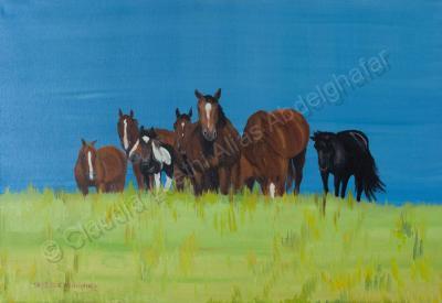 Oil Painting On Canvas - Herd Of Horses In Summer - Oil Colour On Canvas