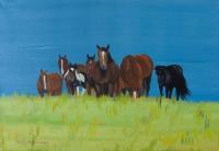 Herd Of Horses Relaxing - Oil Colour On Canvas Paintings - By Claudia Luethi Alias Abdelghafar, Realistic Painting Artist