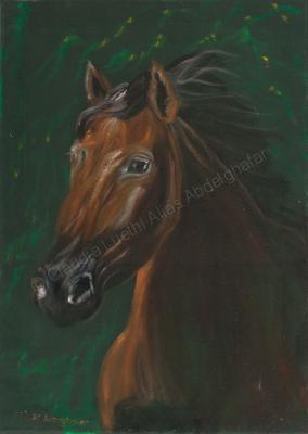 Oil Paintings On Velvet - Horse Portrait On Green Velvet - Oil Colour On Velvet