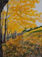 Forest In Autumn - Oil Colour On Velvet Paintings - By Claudia Luethi Alias Abdelghafar, Realistic Painting Artist