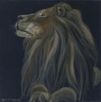 Proud Lion - Oil Colour On Velvet Paintings - By Claudia Luethi Alias Abdelghafar, Realistic Painting Artist