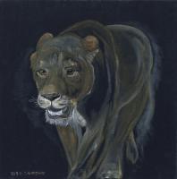 Lioness - Oil Colour On Velvet Paintings - By Claudia Luethi Alias Abdelghafar, Realistic Painting Artist