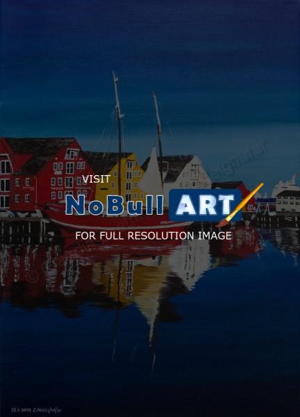 Oil Painting On Canvas - Skandinavian Village - Oil Colour On Canvas