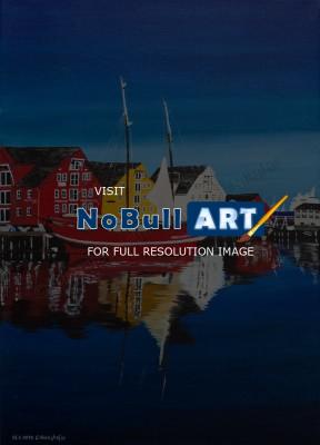 Oil Painting On Canvas - Skandinavian Village - Oil Colour On Canvas