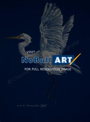 Oil Paintings On Velvet - White Heron - Oil Colour On Velvet