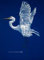 Oil Paintings On Velvet - White Heron - Oil Colour On Velvet