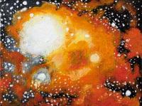 Cosmic Explosion In Yellow - Oil Colour On Canvas Paintings - By Claudia Luethi Alias Abdelghafar, Realistic Painting Artist