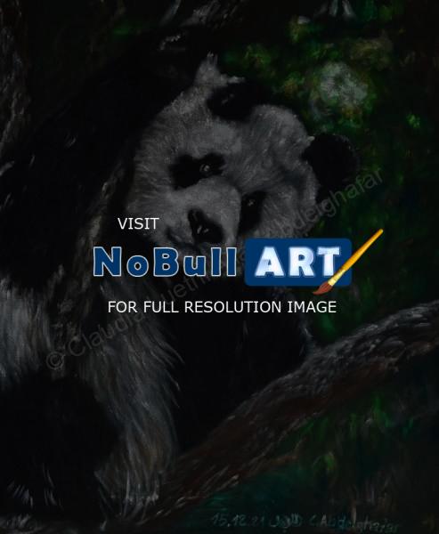 Oil Paintings On Velvet - Panda Bear - Oil Colour On Velvet