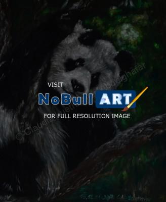 Oil Paintings On Velvet - Panda Bear - Oil Colour On Velvet